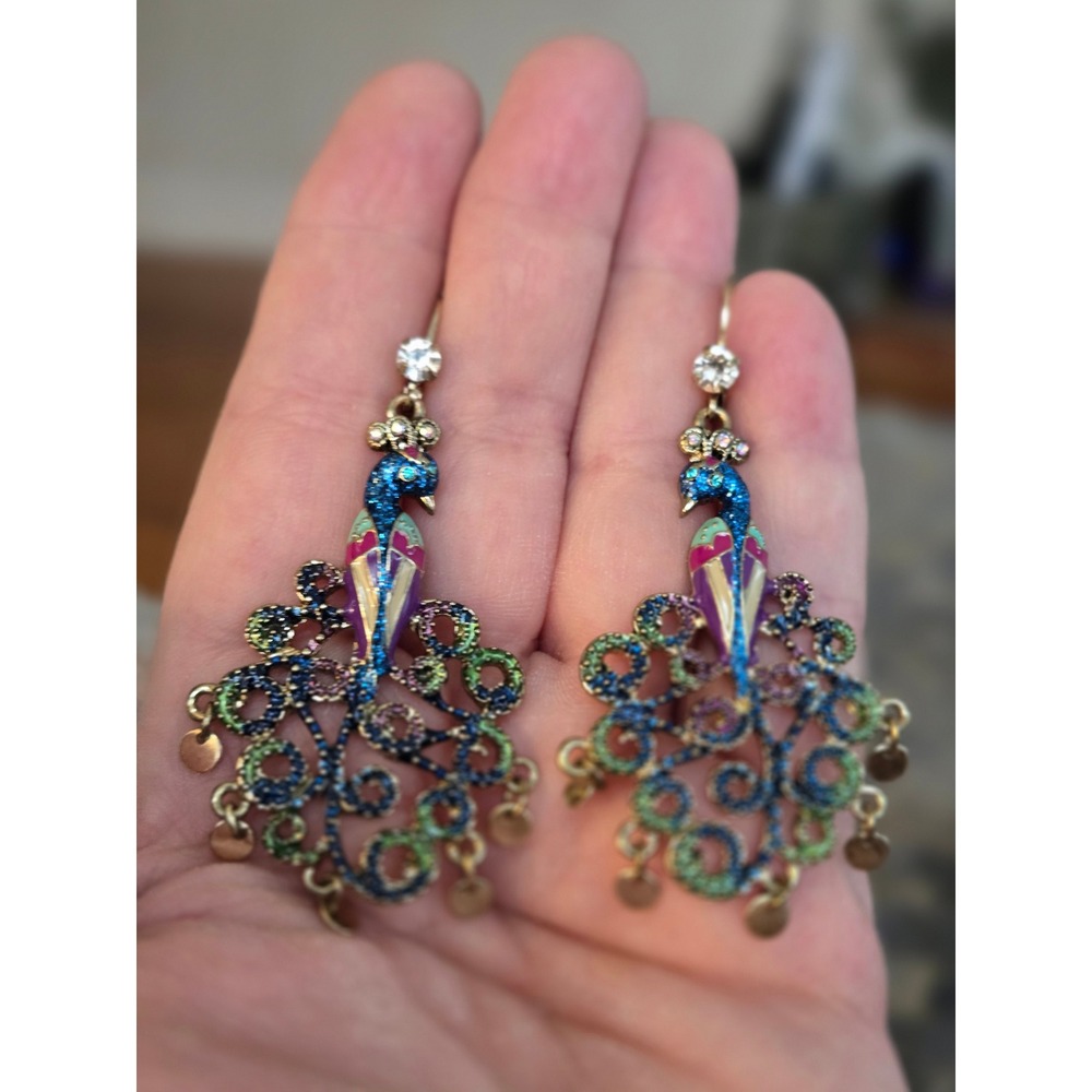 Betsey Johnson Morocco Adventure Peacock Earrings Rare  Retired Vintage